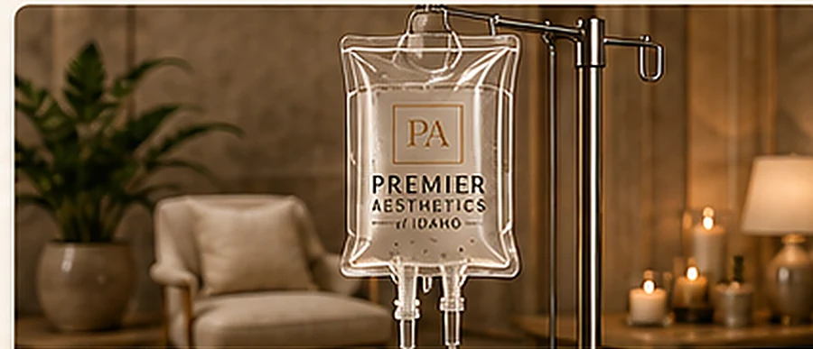 Recovery IV bag in a calm Premier Aesthetics treatment space