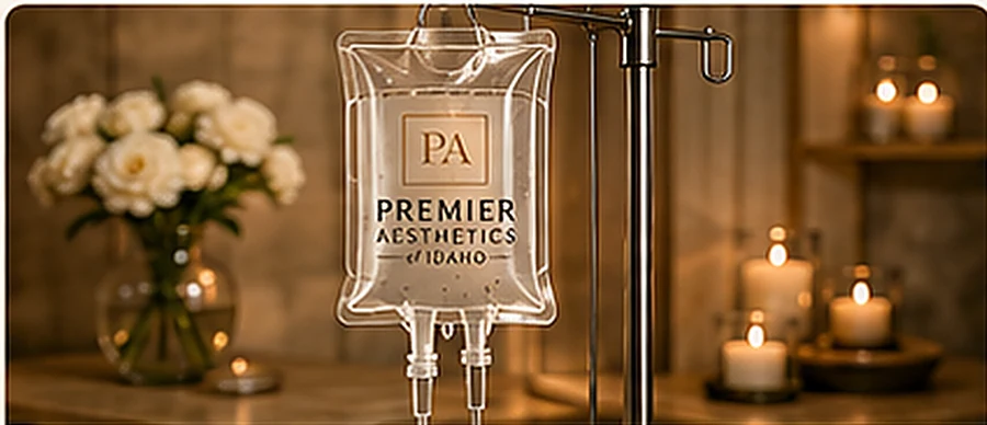 Premier Aesthetics IV bag in a warm treatment room