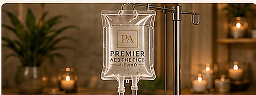 Immunity IV bag in a warm wellness setting
