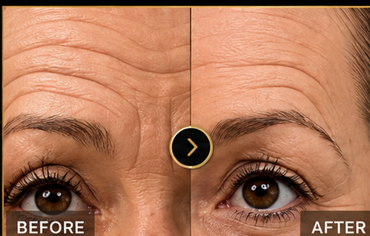 Before and after aesthetic treatment result for forehead and eye area