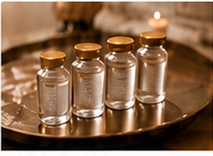 Vitamin injection vials on a gold tray